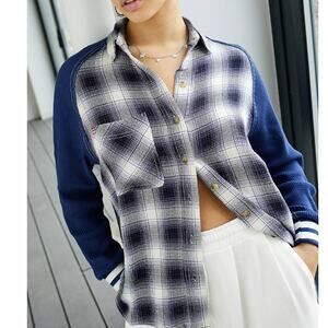 BDG Keanu Varsity Flannel Shirt Womens Medium Purple Plaid Oversized Shacket